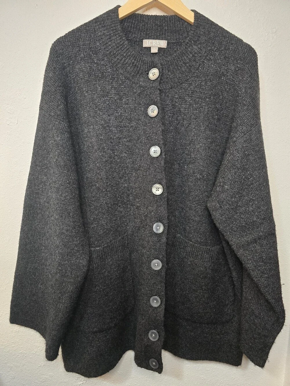 J. Crew Dark Gray Button-Front Oversized Chunky Cardigan Sweater